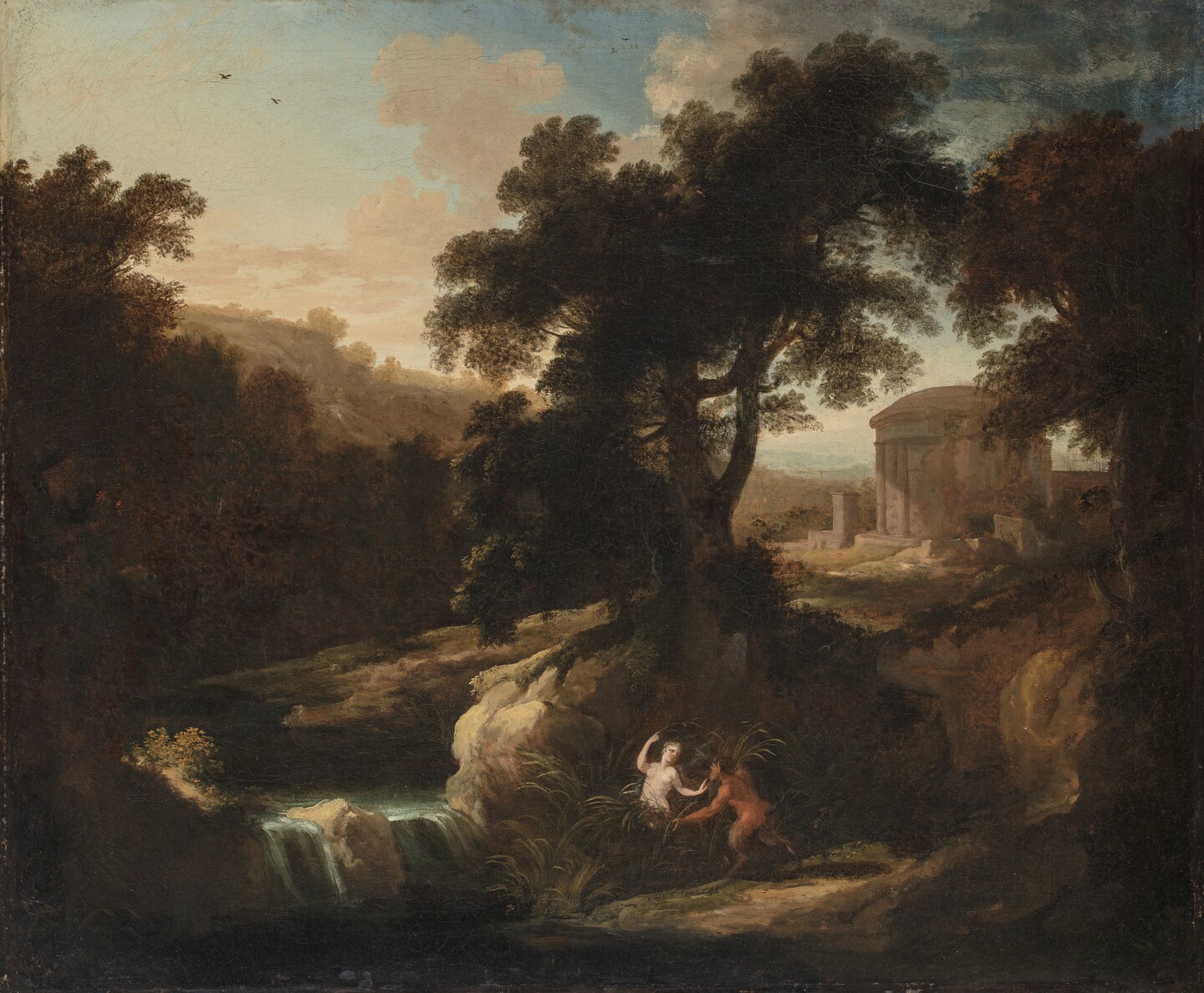 Pierre-Antoine Patel (1648 - 1708), Nymphe und Satyr / Landschaft mit allegorischer Darstellung (Detailaufnahme), 2. Hälfte 17. Jh., 51 x 61,8 cm, © Hamburger Kunsthalle / bpk  Foto: Christoph Irrgang