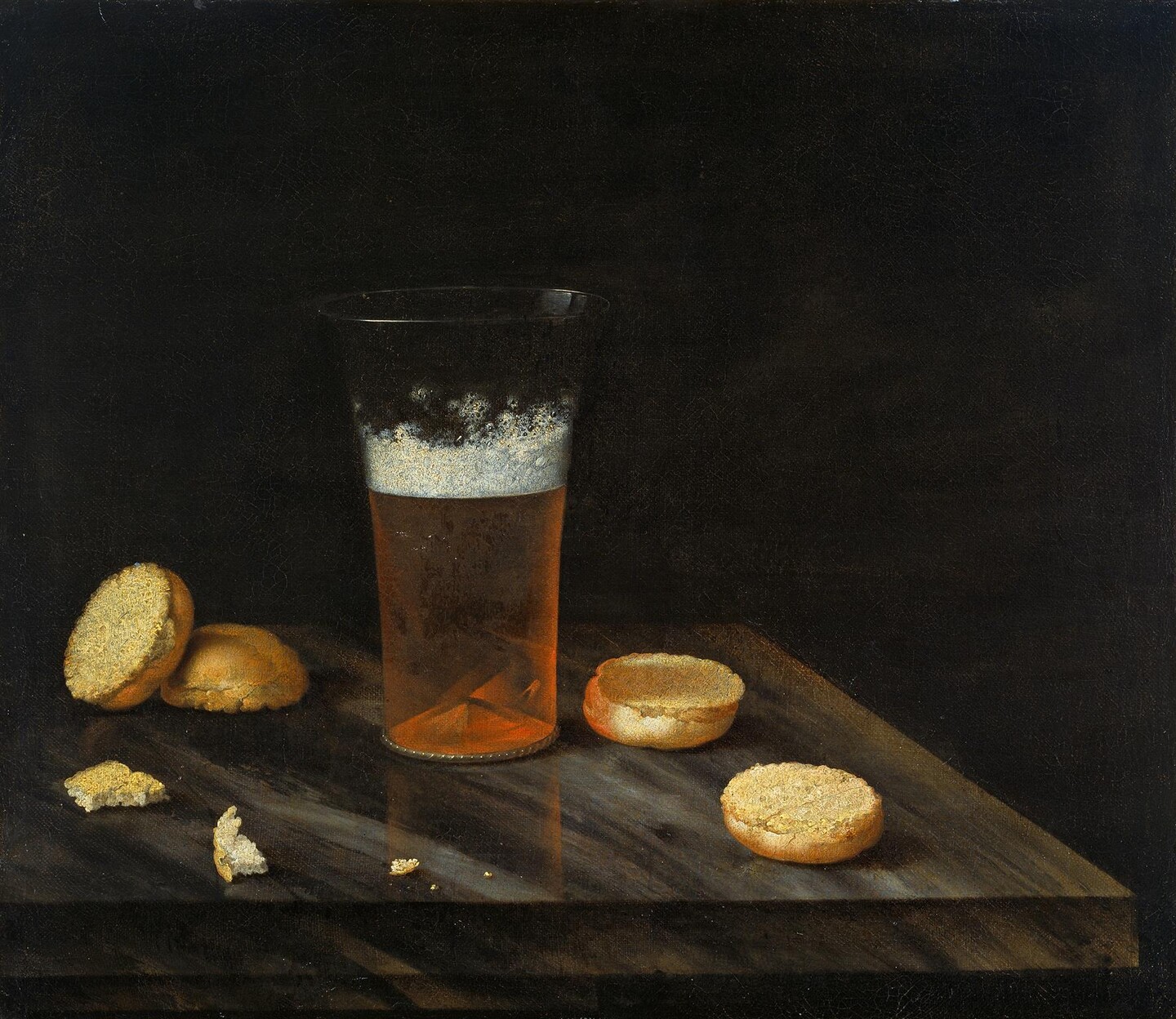 Johann Georg Hinz (1630/31 - 1688) Stillleben mit Bierglas und Brötchen, 1665 © Hamburger Kunsthalle / bpk Foto: Elke Walford