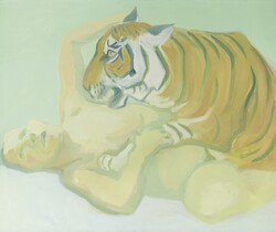 Maria Lassnig (1919–2014), Mit einem Tiger schlafen, 1975, ALBERTINA, Wien – Dauerleihgabe der Oesterreichischen Nationalbank © Maria Lassnig Stiftung / VG Bild-Kunst, Bonn 2026, Foto: Graphisches Atelier Neumann