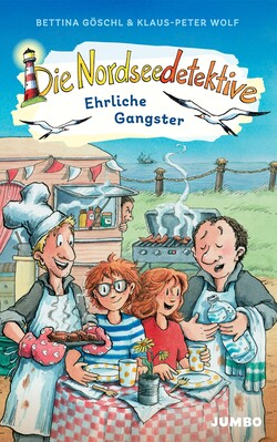 Buchcover zeigt zwei Kinder und zwei Erwachsene vor einer Imbissbude