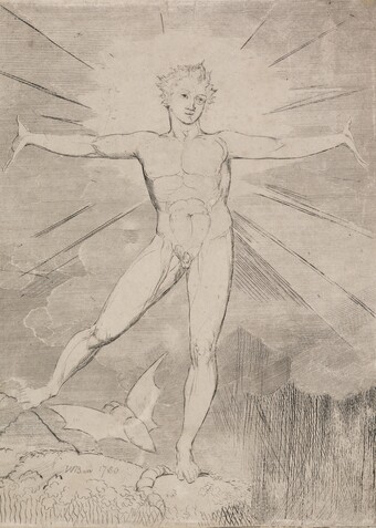 William Blake (1757–1827) Albion erhebt sich (Glücklicher Tag oder Der Tanz Albions) (Albion Rose (Glad Day or The Dance of Albion), um 1804 Kupferstich, Radierung und Kaltnadel, 255 x 190 mm The British Museum, London © The Trustees of the British Museum