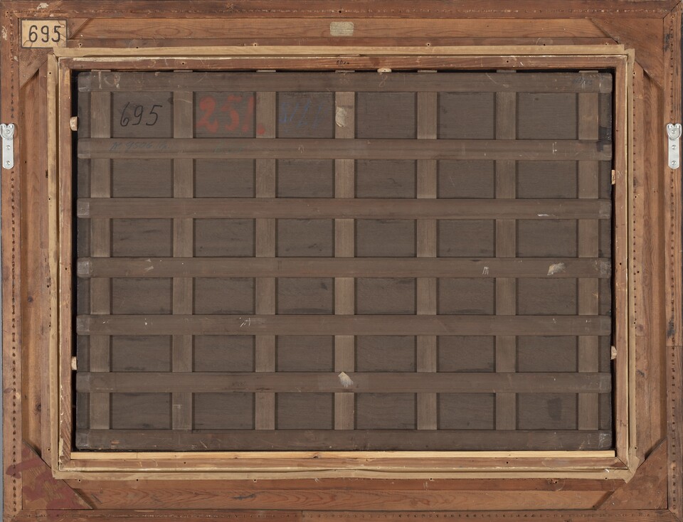 Joost Cornelisz. Droochsloot	Dörfliche Szene, 1658, Öl auf Holz	59 x 83,3 cm, Rückseite,	HK-695