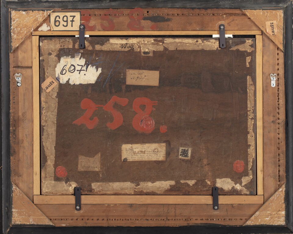 Adriaen de Gryeff	Jagdstillleben	o. J.	Öl auf Eichenholz	36,2 x 49,2 cm, Rückseite, 	HK-697