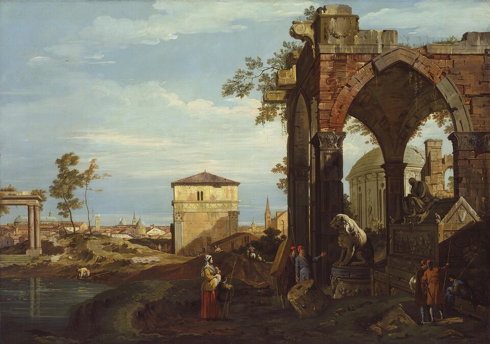 Giovanni Canaletto (1697 - 1768) Capriccio mit römischen Ruinen und Paduaner Motiven, um 1740 Öl auf Leinwand 115,5 cm x 164,5 cm © SHK / Hamburger Kunsthalle / bpk Photo: Elke Walford