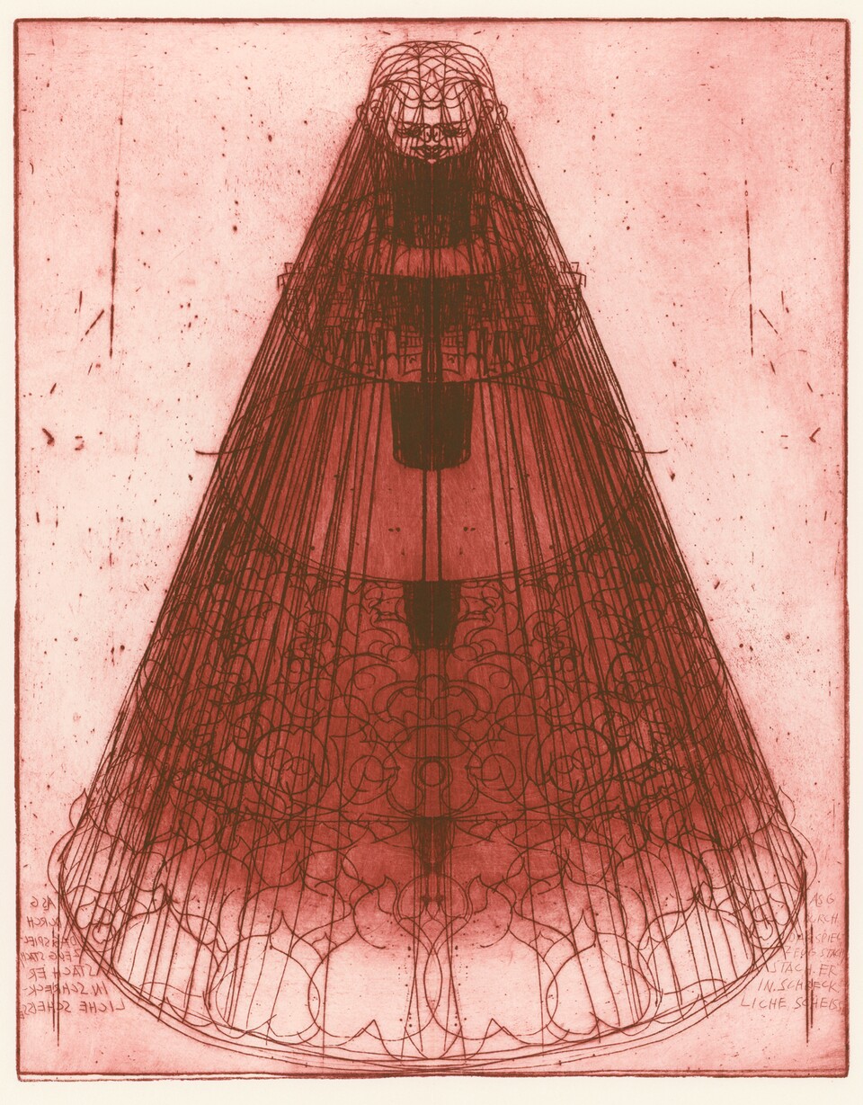 Dieter Roth (1930 - 1998) Als G durch das Spielzeug stach stach er in schreckliche Scheisse, 1966 Höhe x Breite: 500 x 400 mm Höhe x Breite: 750 x 560 mm, Tiefdruck (Ätzung) © Dieter Roth Estate, Courtesy Hauser & Wirth Dieter Roth (1930 - 1998) Als G durch das Spielzeug stach stach er in schreckliche Scheisse, 1966 Höhe x Breite: 500 x 400 mm Höhe x Breite: 750 x 560 mm, Tiefdruck (Ätzung) © Dieter Roth Estate, Courtesy Hauser & Wirth