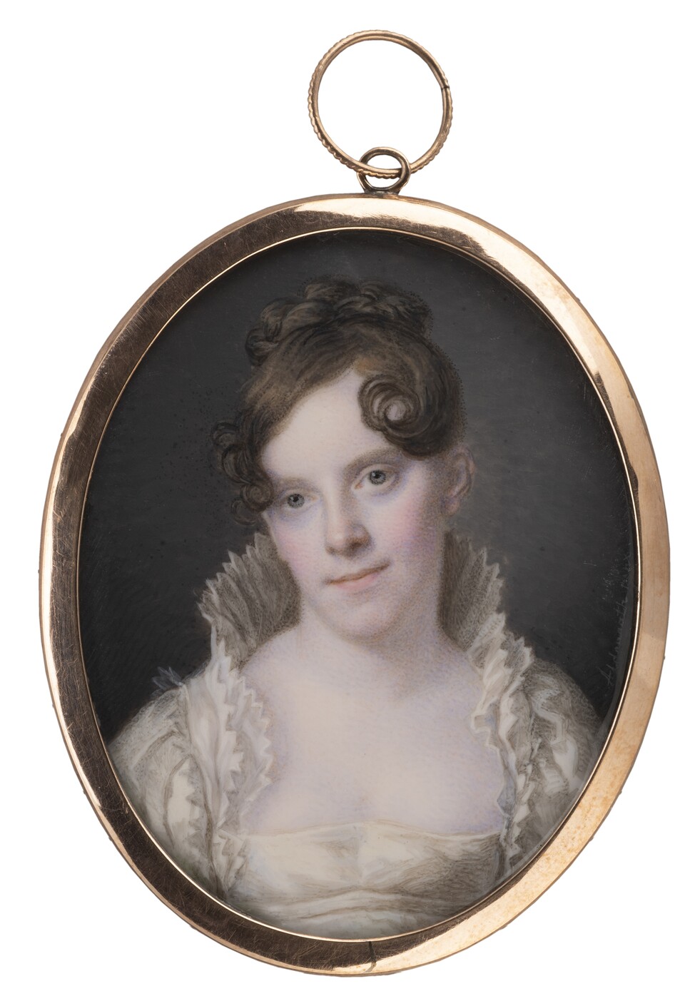 Heinrich Jakob Aldenrath (1775–1844) Caroline Mohrmann (geb. Wortmann), um 1815 Aquarell und Gouache auf Elfenbein, 6,3 x 4,9 cm Hamburger Kunsthalle © Hamburger Kunsthalle, Foto: Birgitt Schmedding