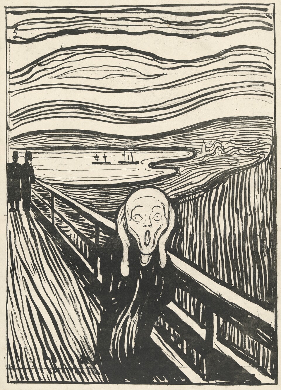 Edvard Munch (1863–1944), Geschrei / Der Schrei, 1895, Hamburger Kunsthalle, Kupferstichkabinett © Hamburger Kunsthalle / bpk, Foto: Christoph Irrgang Edvard Munch (1863–1944), Geschrei / Der Schrei, 1895, Hamburger Kunsthalle, Kupferstichkabinett © Hamburger Kunsthalle / bpk, Foto: Christoph Irrgang