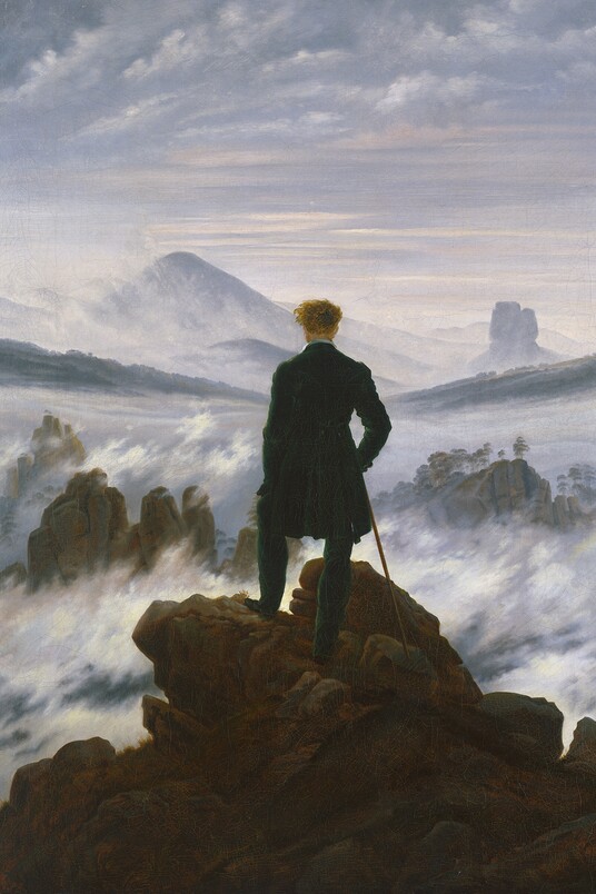 Caspar David Friedrich, Wanderer über dem Nebelmeer, um 1817, Öl auf Leinwand 94,8 cm x 74,8 cm, SHK / Hamburger Kunsthalle / bpk, Foto: Elke Walford