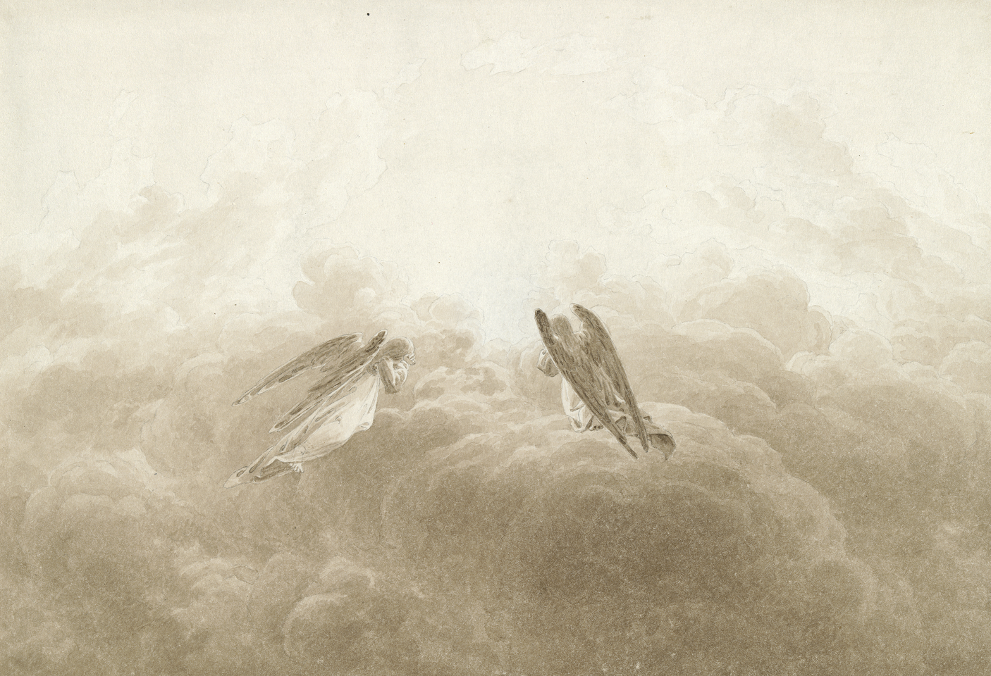 Caspar David Friedrich (1774-1840), Die sieben Sepiazeichnungen der Lebensalter, Engel in Anbetung Blatt 7), Angels in Adoration (The Ages of Man, sheet 7), um 1826, © Hamburger Kunsthalle/bpk, Foto: Christoph Irrgang