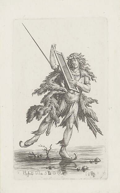 Carl Wilhelm Kolbe, d. Ä., (1757-1835), Schlittschuhläufer im Kostüm eines alten Barden, 1793–1794  Radierung, 18,6 × 11,4 cm Kupferstichkabinett © Hamburger Kunsthalle / bpk  Foto: Christoph Irrgang 