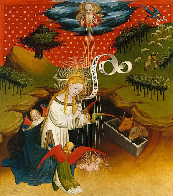 Hamburger Meister, gen. Meister Francke, (tätig zwischen 1424 und 1436). Die Anbetung des Kindes, Öl auf Holz, Hamburger Kunsthalle / bpk Foto: Elke Walford