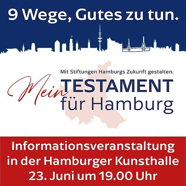 Plakat für Informationsveranstaltung "Mein Testament für Hamburg" in der Kunsthalle am 23. Juni um 19 Uhr