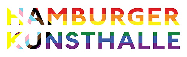 Logo der Hamburger Kunsthalle mit bunten Buchstaben in Farben der Pride Flag