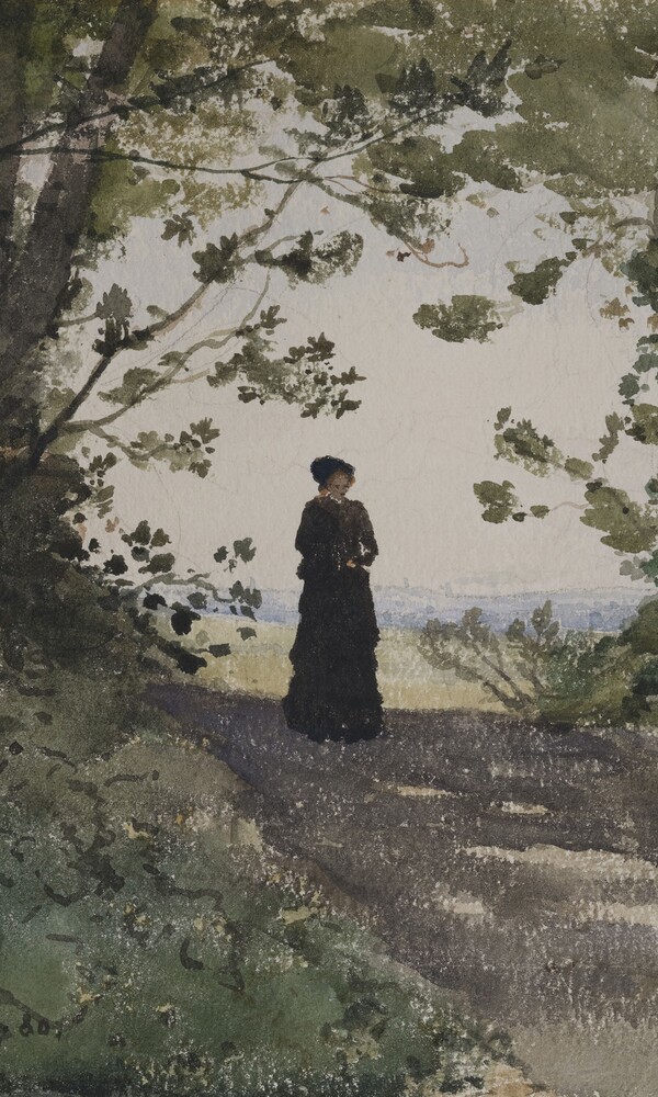 Henri Joseph Harpignies (1819-1916) Frau auf einem Waldweg (Detail), 1880   Aquarell, 280 x 400 mm Sammlung Wormsbächer, Hamburg © Foto: Christoph Irrgang, Hamburg