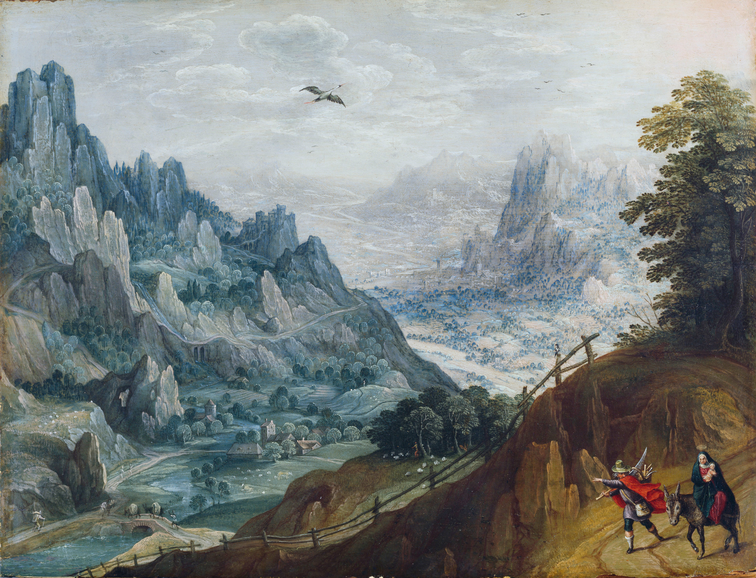Tobias Verhaecht, Nachfolger (1561 – 1630) Landschaft mit der Flucht nach Ägypten (ohne Datum) Öl auf Eichenholz, 37 x 48 cm © Hamburger Kunsthalle / bpk Photo: Christoph Irrgang